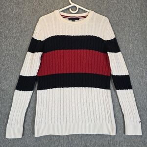 Tommy Hilfiger Cable Knit Colorblock Flag Crew neck Sweater Patriotic Wmn's Med
